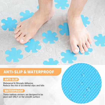 Non Slip Bathtub Stickers, 24 PCS Shower Stickers for Safety Bathroom Tubs, Bathtub Non Slip Stickers and Adhesive Decals Scraper for Bath Tub, Shower Floor, Stairs, Ladders(Flower Shape, Clear)