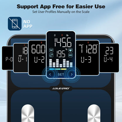 Smart Bathroom Scale for Body Weight and Fat, APP-Free Mode