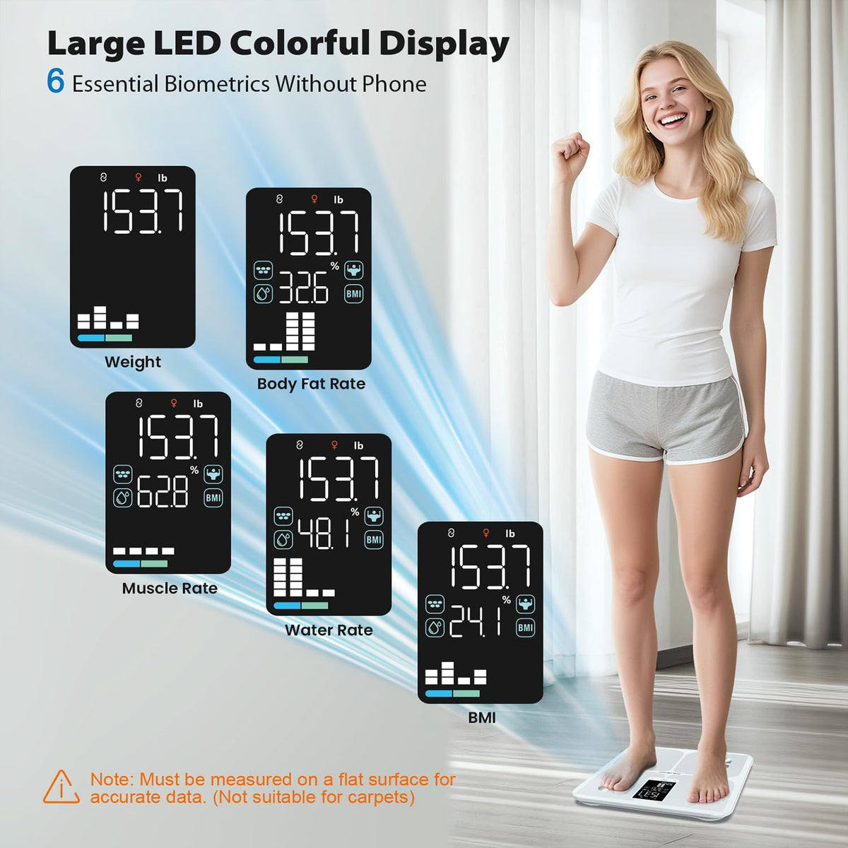 Smart Bathroom Scale for Body Weight and Fat, APP-Free Mode