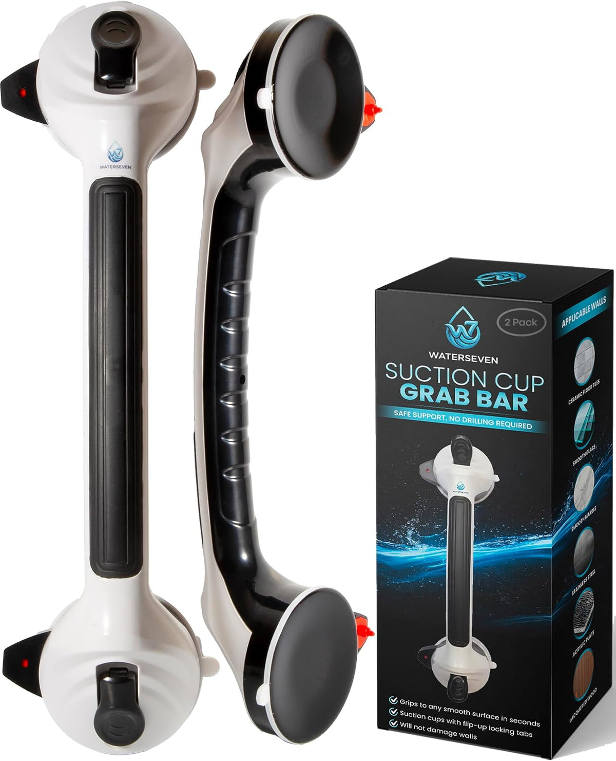 Grab Bars for Shower, 16.85 Inch Shower Handle for Seniors & Elderly, 2 Pack | Safety Indicator, Strong Suction Cup, No Drill, Anti-Slip, Removable, for Bathroom Wall, Bathtub, Handicap