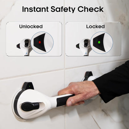 Grab Bars for Shower, 16.85 Inch Shower Handle for Seniors & Elderly, 2 Pack | Safety Indicator, Strong Suction Cup, No Drill, Anti-Slip, Removable, for Bathroom Wall, Bathtub, Handicap