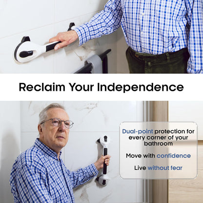 Grab Bars for Shower, 16.85 Inch Shower Handle for Seniors & Elderly, 2 Pack | Safety Indicator, Strong Suction Cup, No Drill, Anti-Slip, Removable, for Bathroom Wall, Bathtub, Handicap