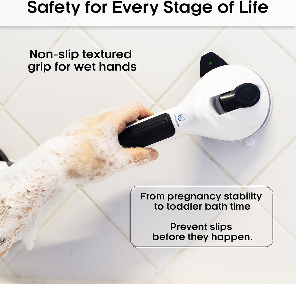 Grab Bars for Shower, 16.85 Inch Shower Handle for Seniors & Elderly, 2 Pack | Safety Indicator, Strong Suction Cup, No Drill, Anti-Slip, Removable, for Bathroom Wall, Bathtub, Handicap
