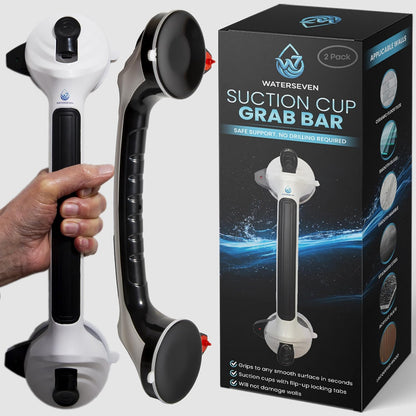 Grab Bars for Shower, 16.85 Inch Shower Handle for Seniors & Elderly, 2 Pack | Safety Indicator, Strong Suction Cup, No Drill, Anti-Slip, Removable, for Bathroom Wall, Bathtub, Handicap