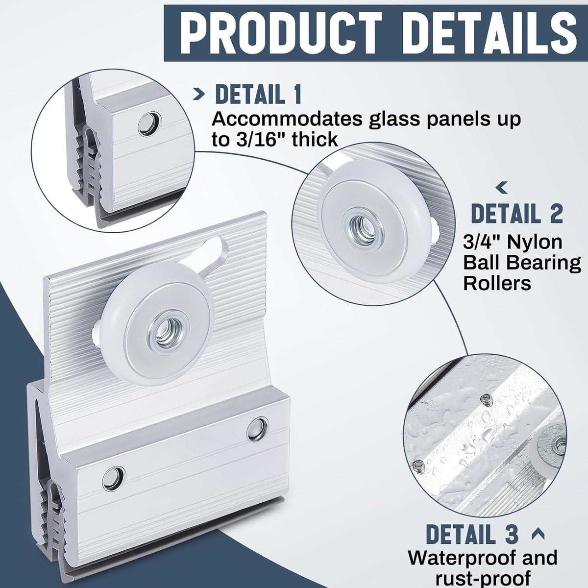Shower Door Rollers Top Bracket 3/4 in Wheel Ball Bearing