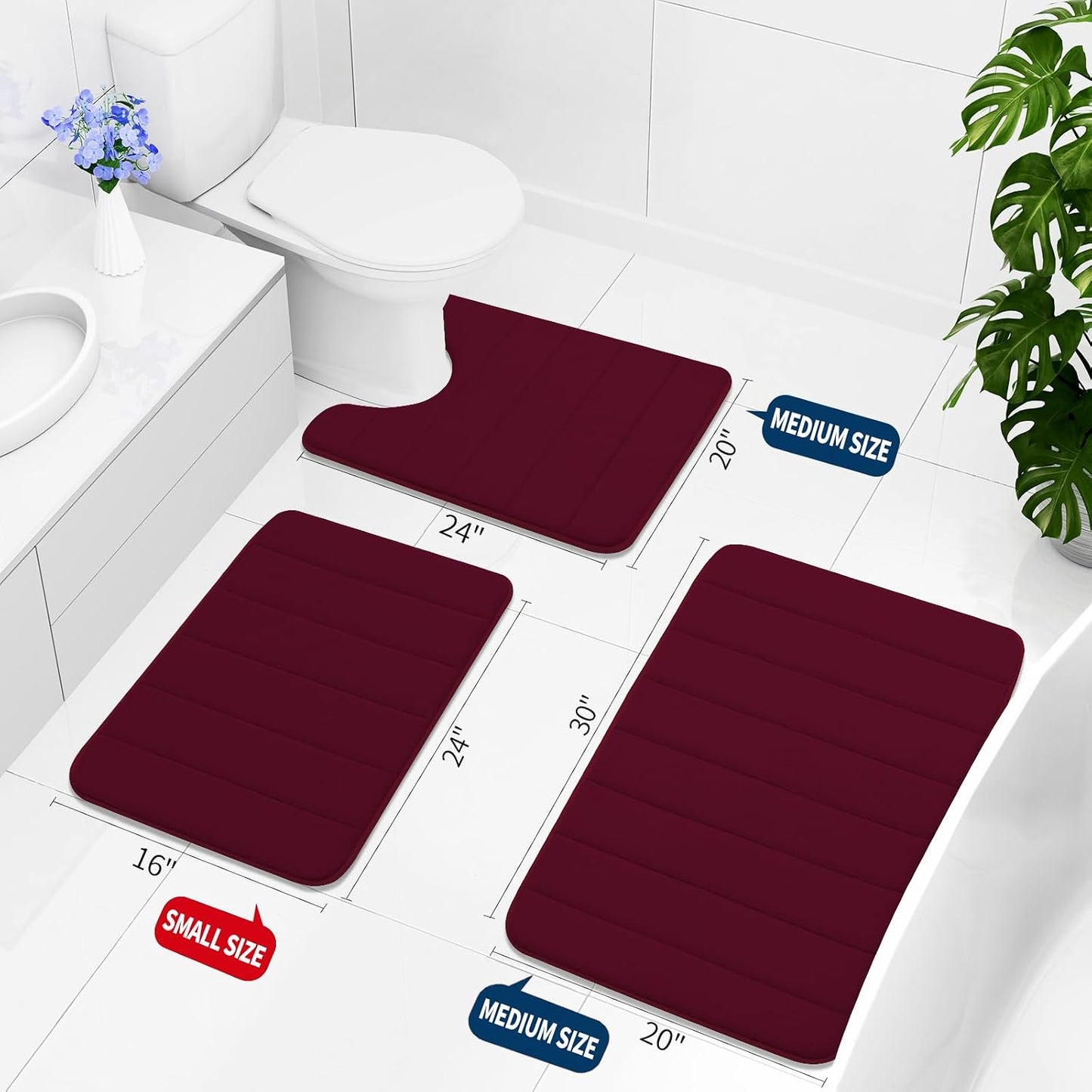 Memory Foam Bath Mat 24 x 16, Ultra Soft Absorbent Bathroom Rugs - Colors A
