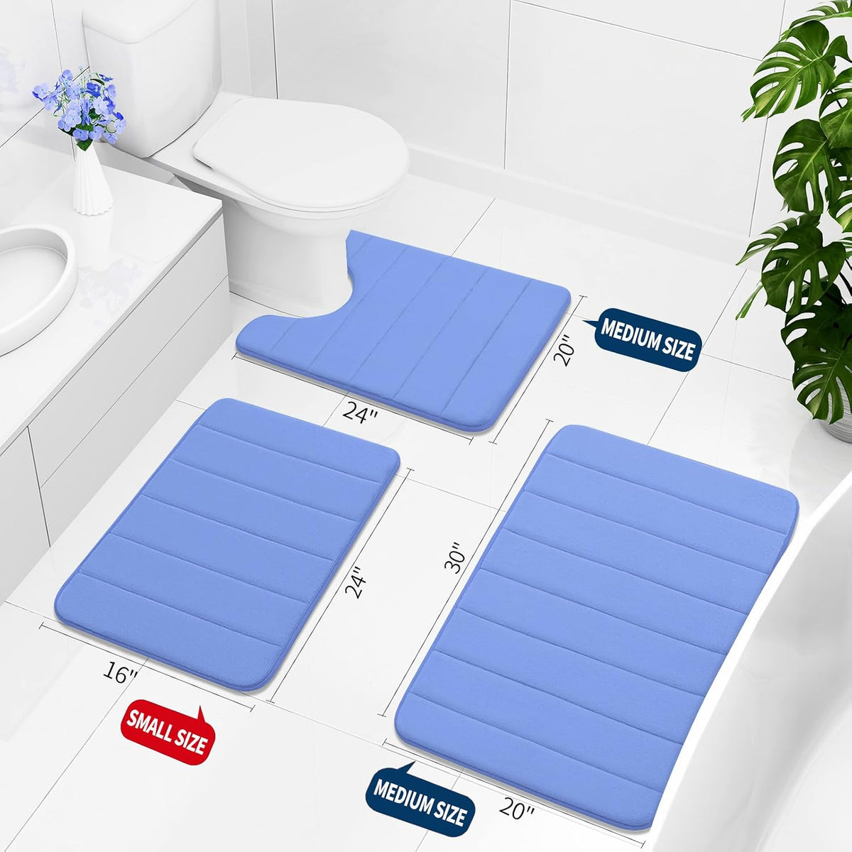 Memory Foam Bath Mat 24 x 16, Ultra Soft Absorbent Bathroom Rugs - Colors A