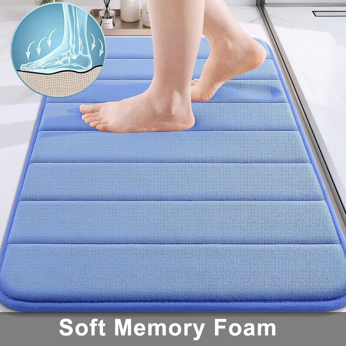 Memory Foam Bath Mat 24 x 16, Ultra Soft Absorbent Bathroom Rugs - Colors A