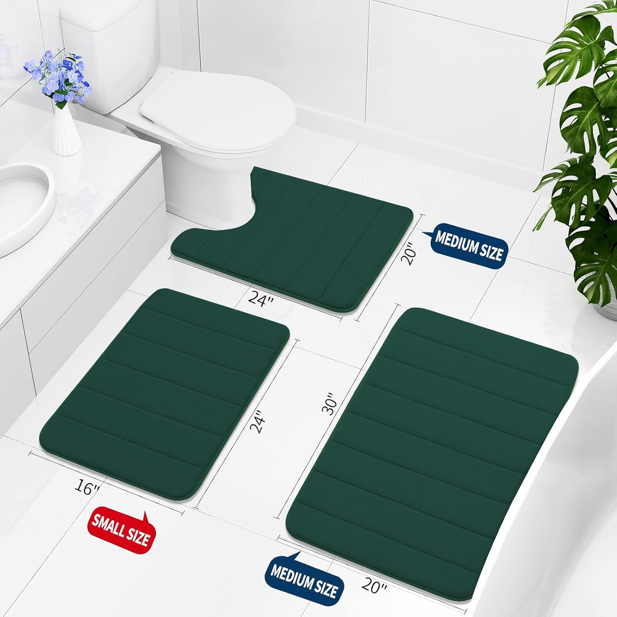 Memory Foam Bath Mat 24 x 16, Ultra Soft Absorbent Bathroom Rugs - Colors A