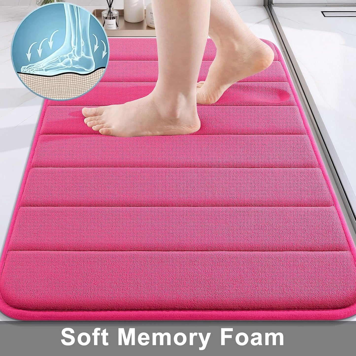 Memory Foam Bath Mat 24 x 16, Ultra Soft Absorbent Bathroom Rugs - Colors A