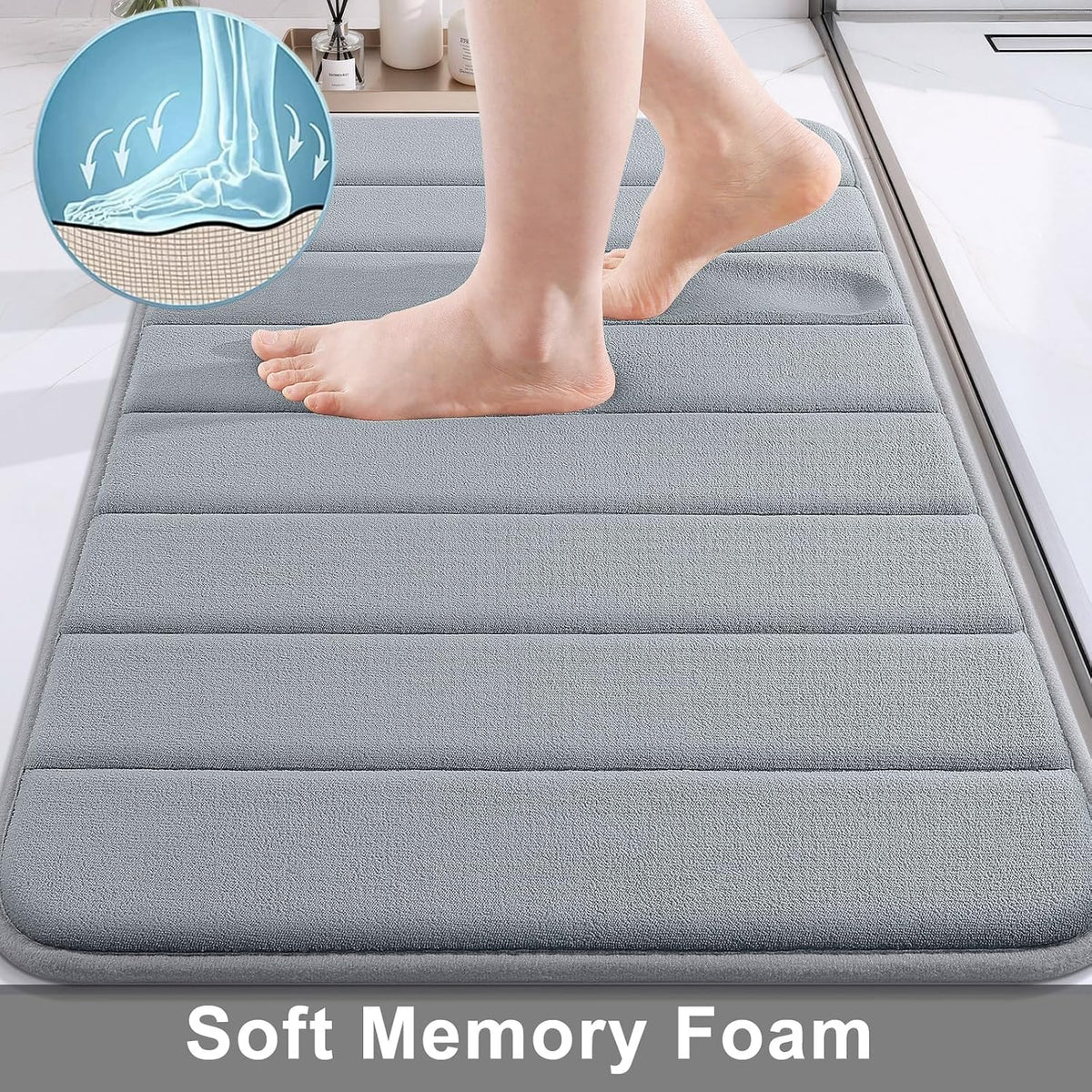 Memory Foam Bath Mat 24 x 16, Ultra Soft Absorbent Bathroom Rugs - Colors A