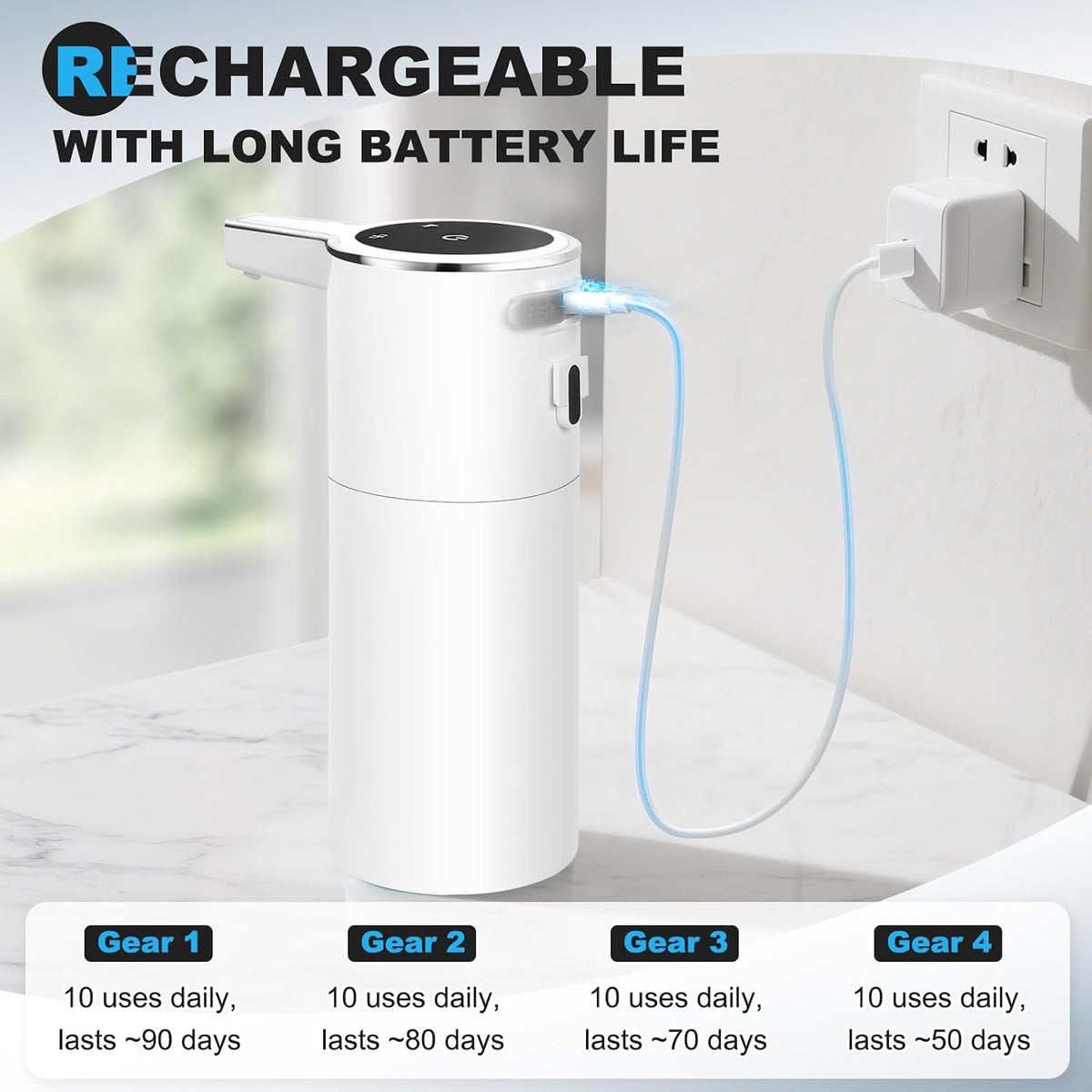 Automatic Soap Dispenser Touchless, 13.5oz Rechargeable Liquid Pump