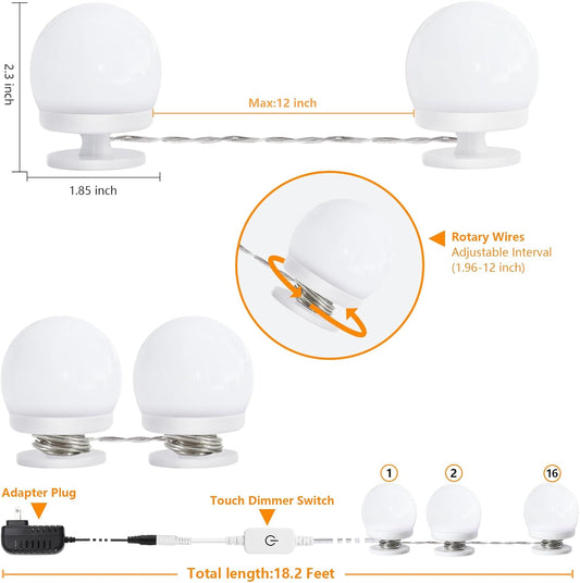 Vanity Lights for Mirror, 16 Bulbs Makeup CCT Lighting, Dimmable Brightness & Adjustable Color Temperature, Plug in Stick on for Makeup Dressing Room Bathroom (Mirror Not Included)