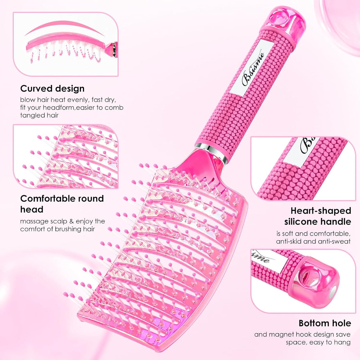 Boar Bristle Hair Brush Curved Vented Detangler Brush Faster Blow Drying, Paddle Detangling Brush for Women Men Kids Wet Dry Long Curly Thick Straight Hair, Make Hair Shiny and Healthier(Purple+Green)