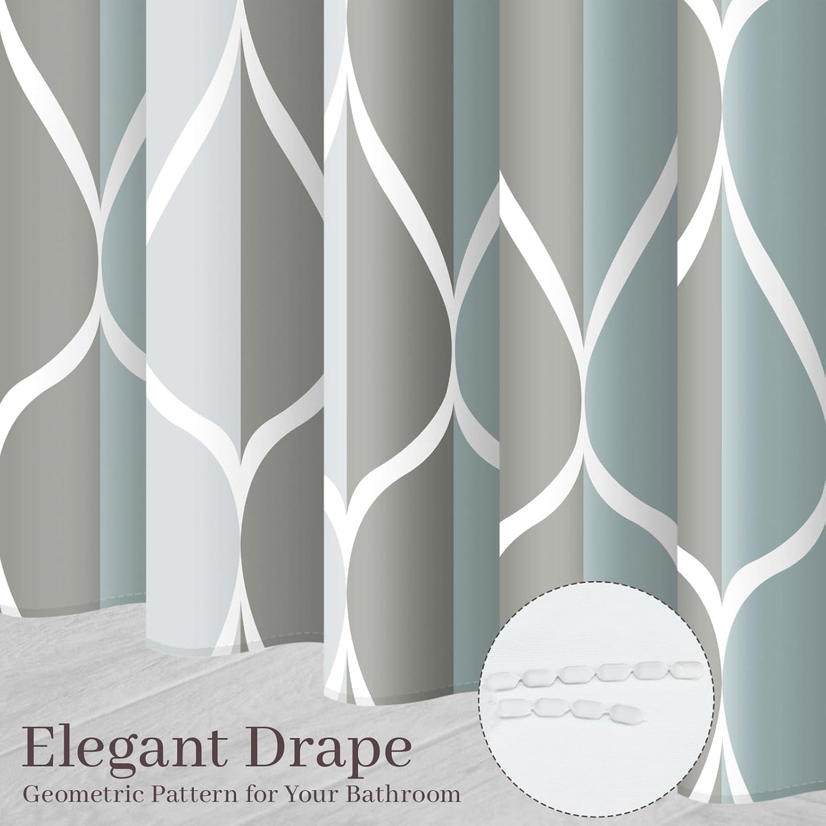 Grey Blend Geometric Shower Curtain for Bathroom, 72x72 Inch