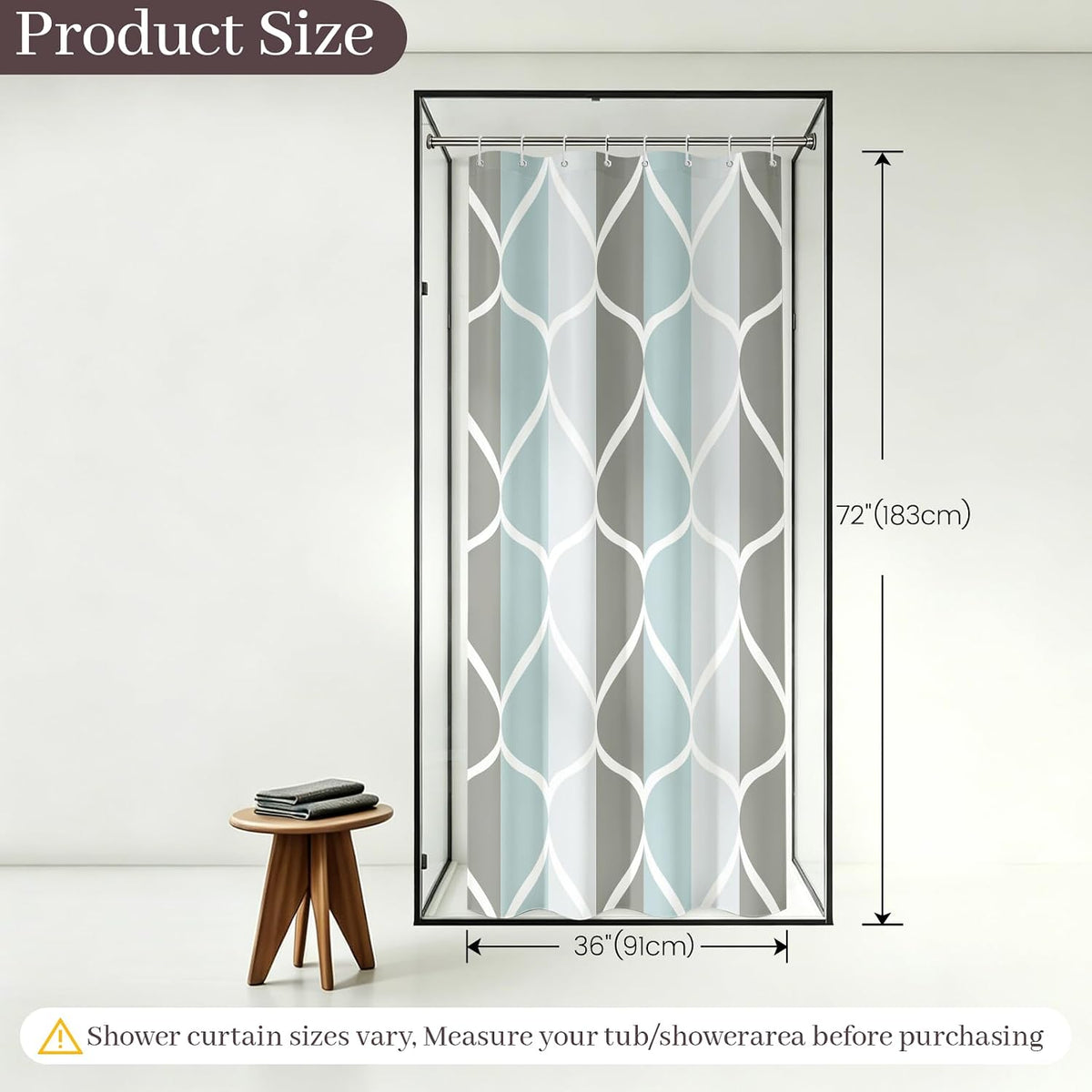 Grey Blend Geometric Shower Curtain for Bathroom, 72x72 Inch