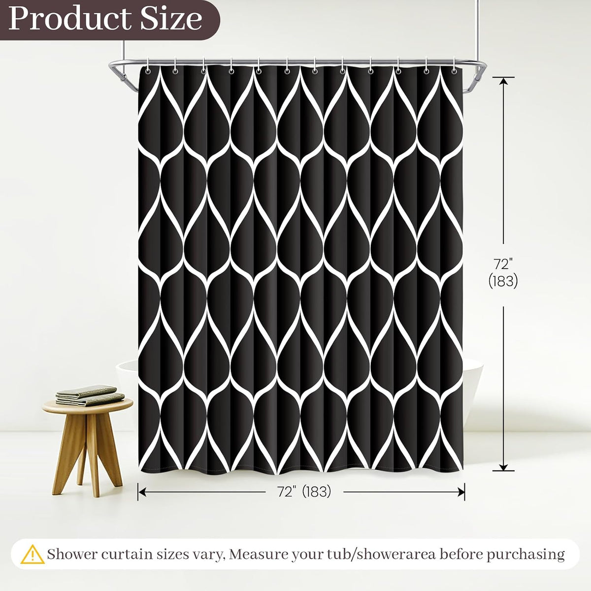 Grey Blend Geometric Shower Curtain for Bathroom, 72x72 Inch