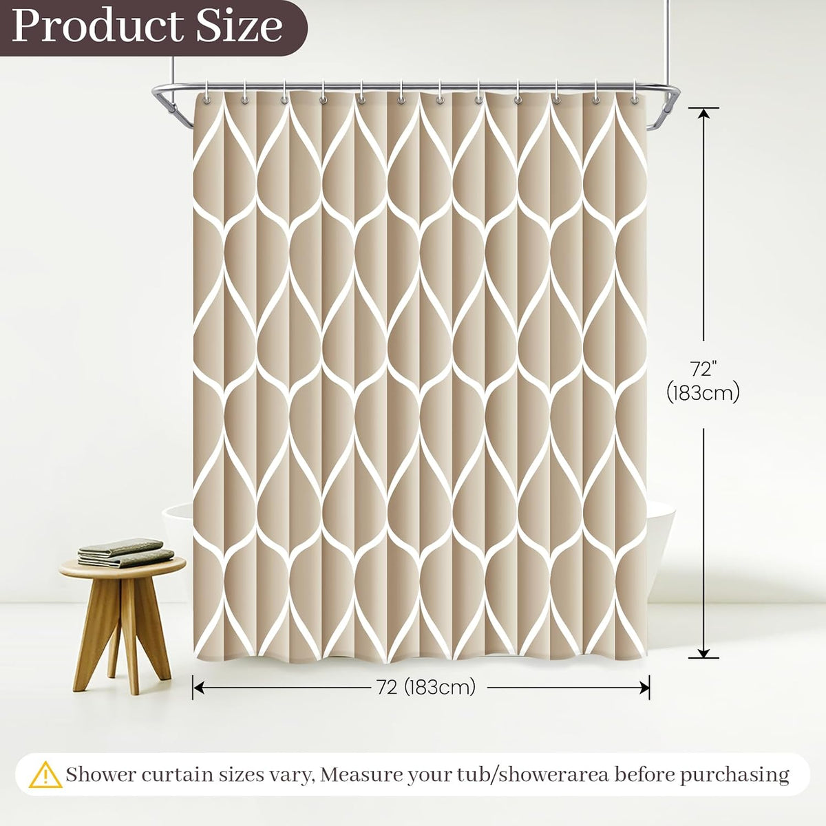 Grey Blend Geometric Shower Curtain for Bathroom, 72x72 Inch