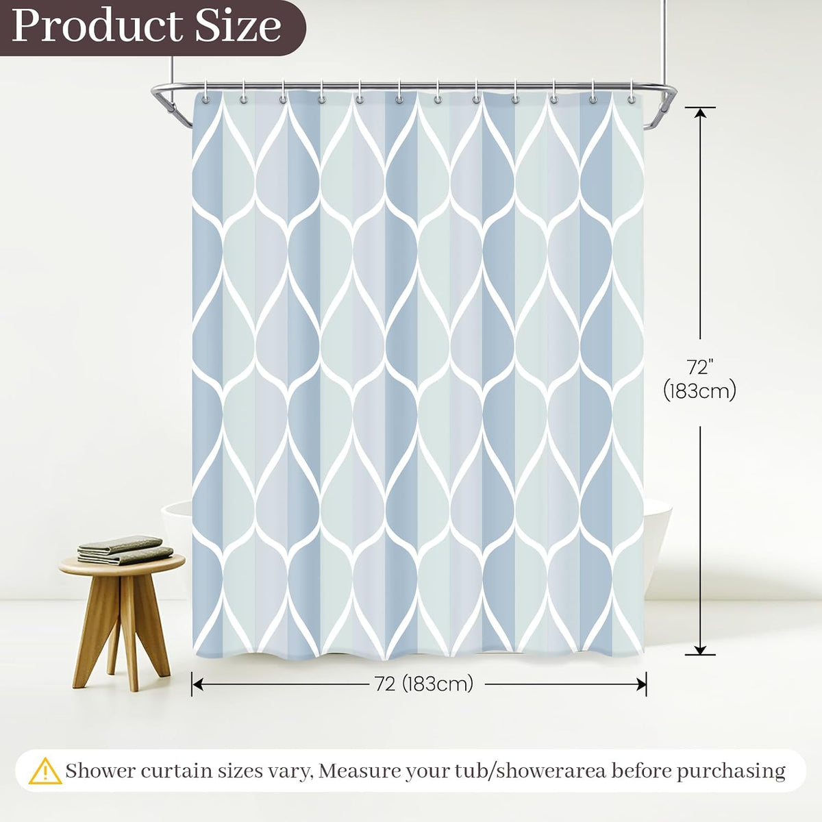 Grey Blend Geometric Shower Curtain for Bathroom, 72x72 Inch