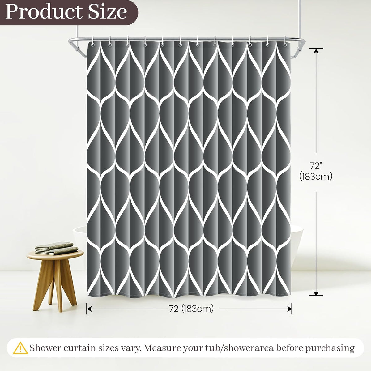 Grey Blend Geometric Shower Curtain for Bathroom, 72x72 Inch