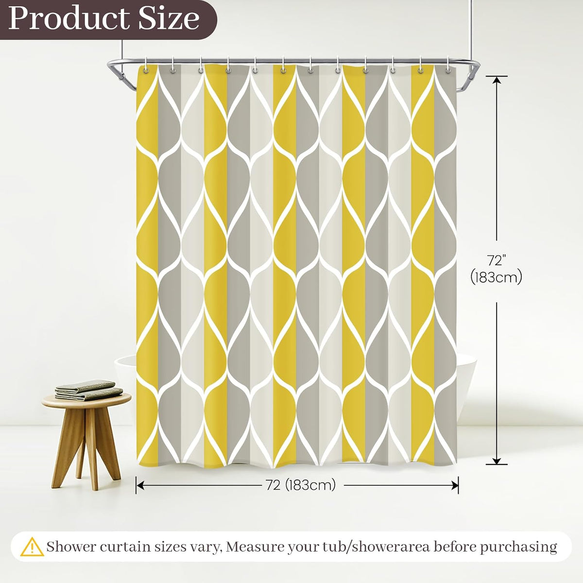 Grey Blend Geometric Shower Curtain for Bathroom, 72x72 Inch