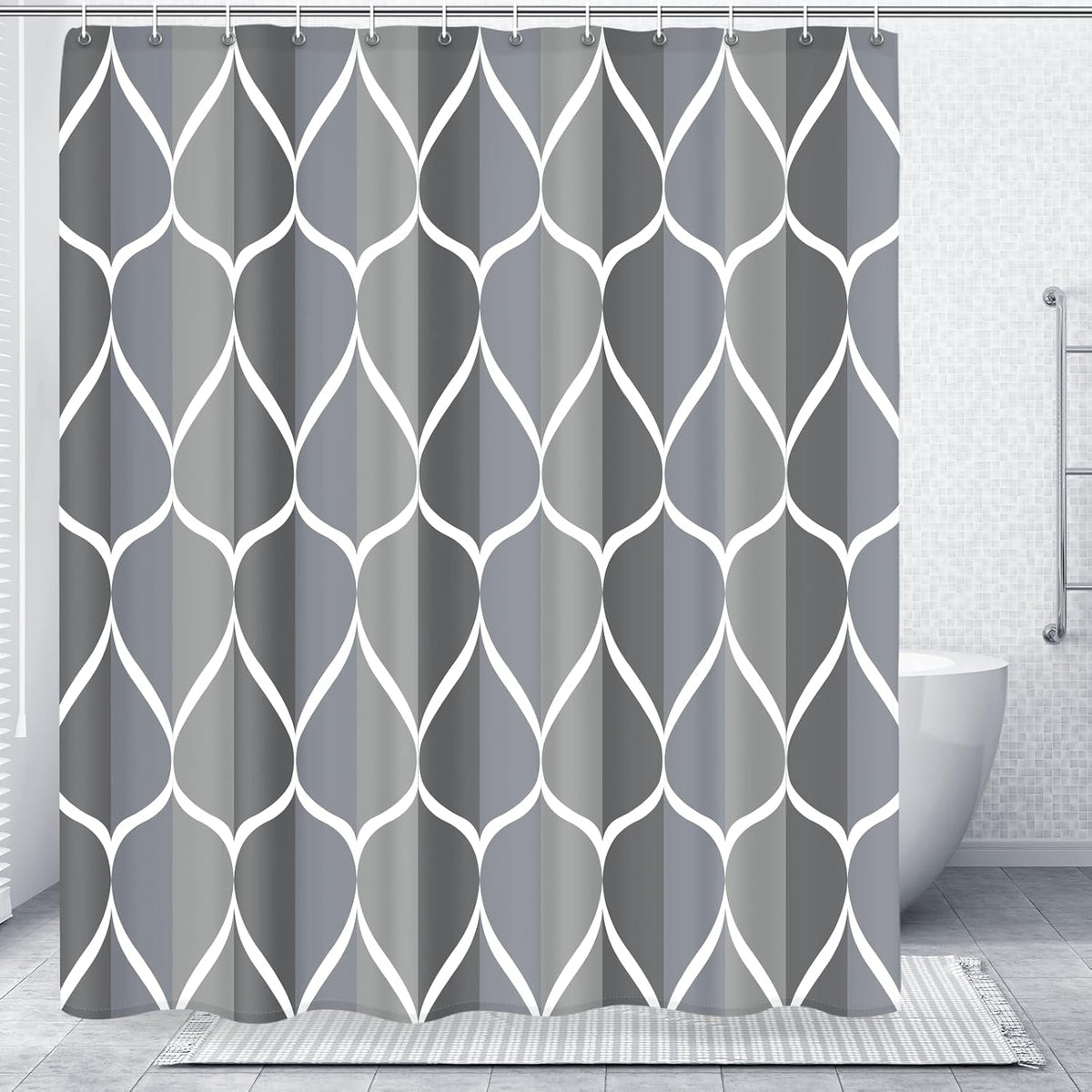 Grey Blend Geometric Shower Curtain for Bathroom, 72x72 Inch