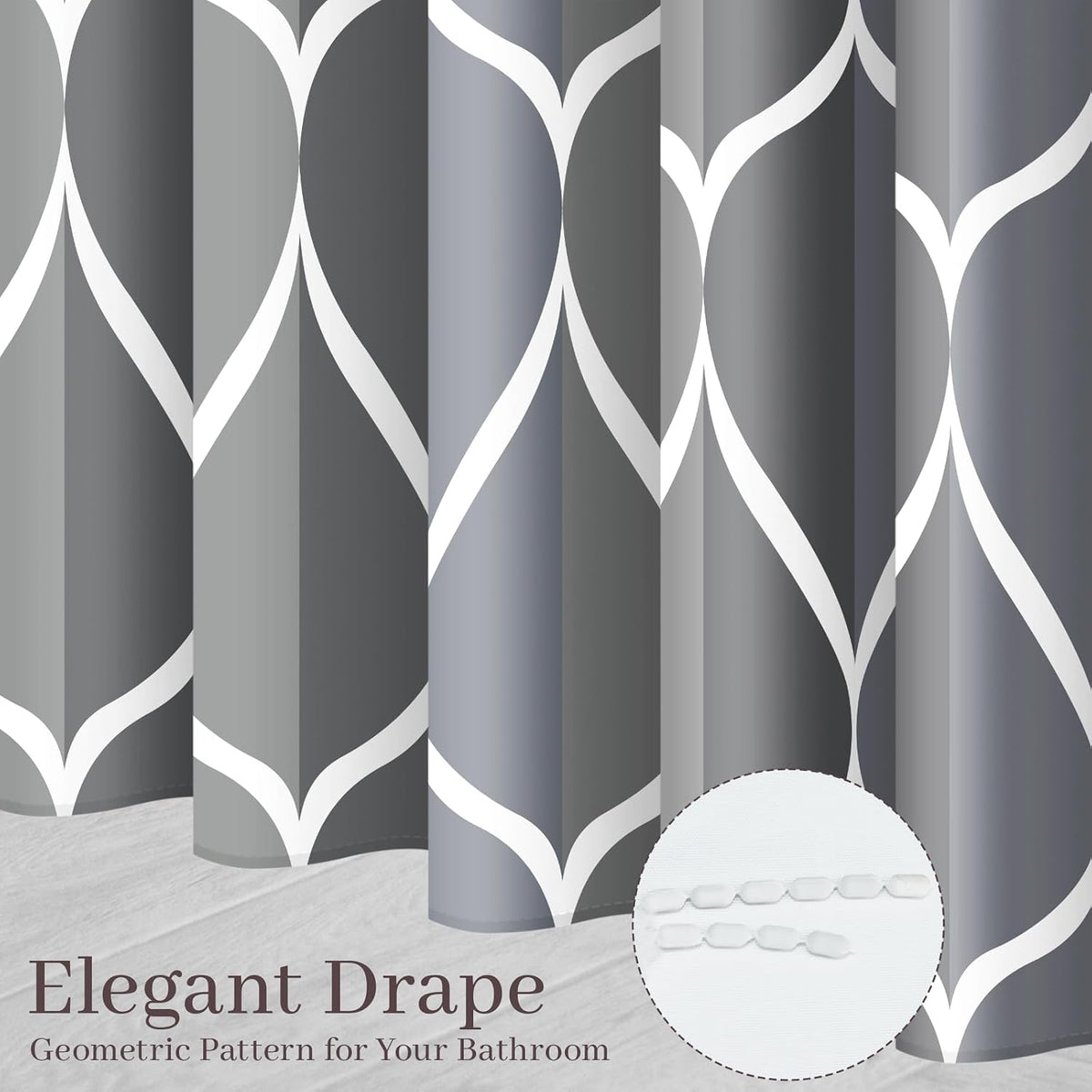 Grey Blend Geometric Shower Curtain for Bathroom, 72x72 Inch