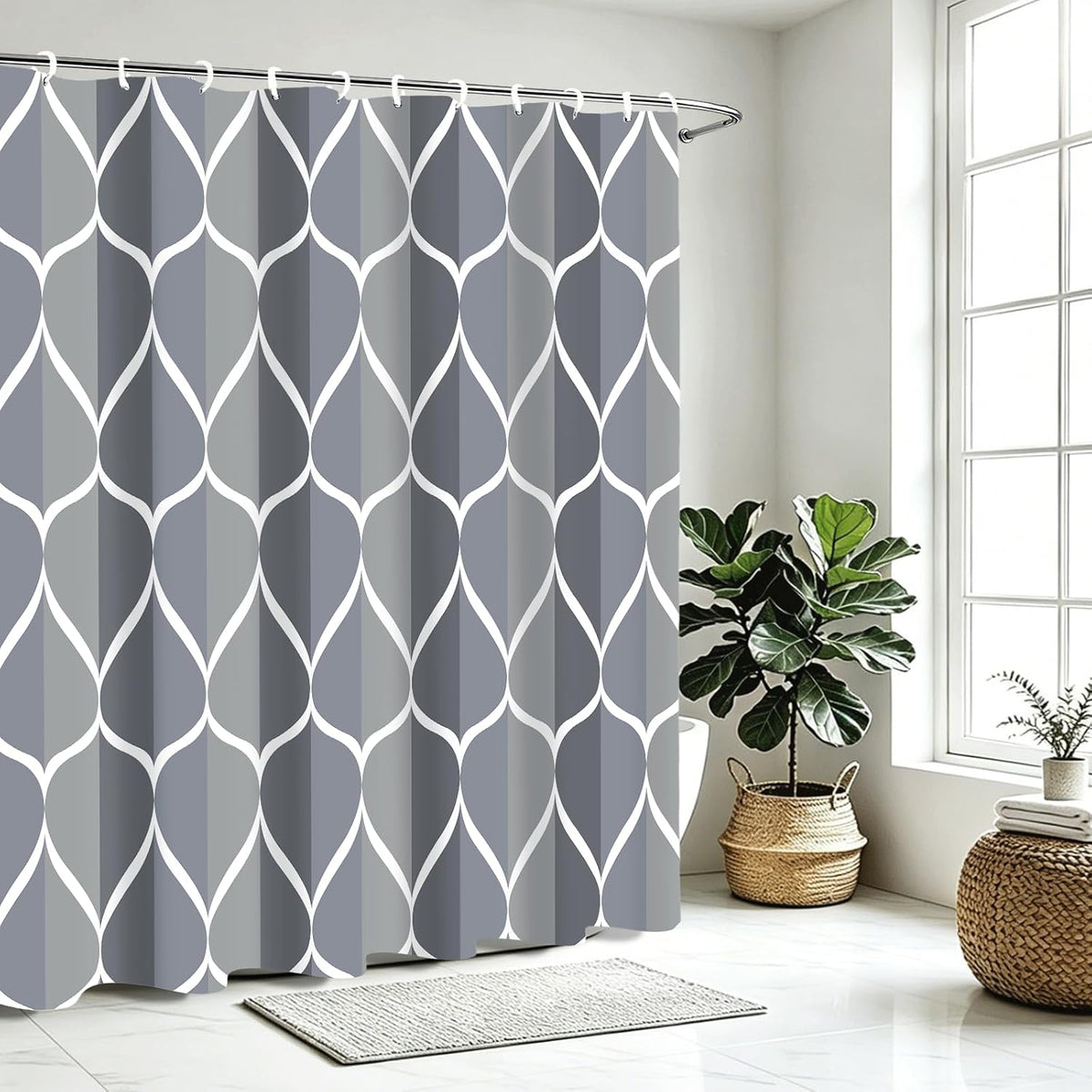 Grey Blend Geometric Shower Curtain for Bathroom, 72x72 Inch