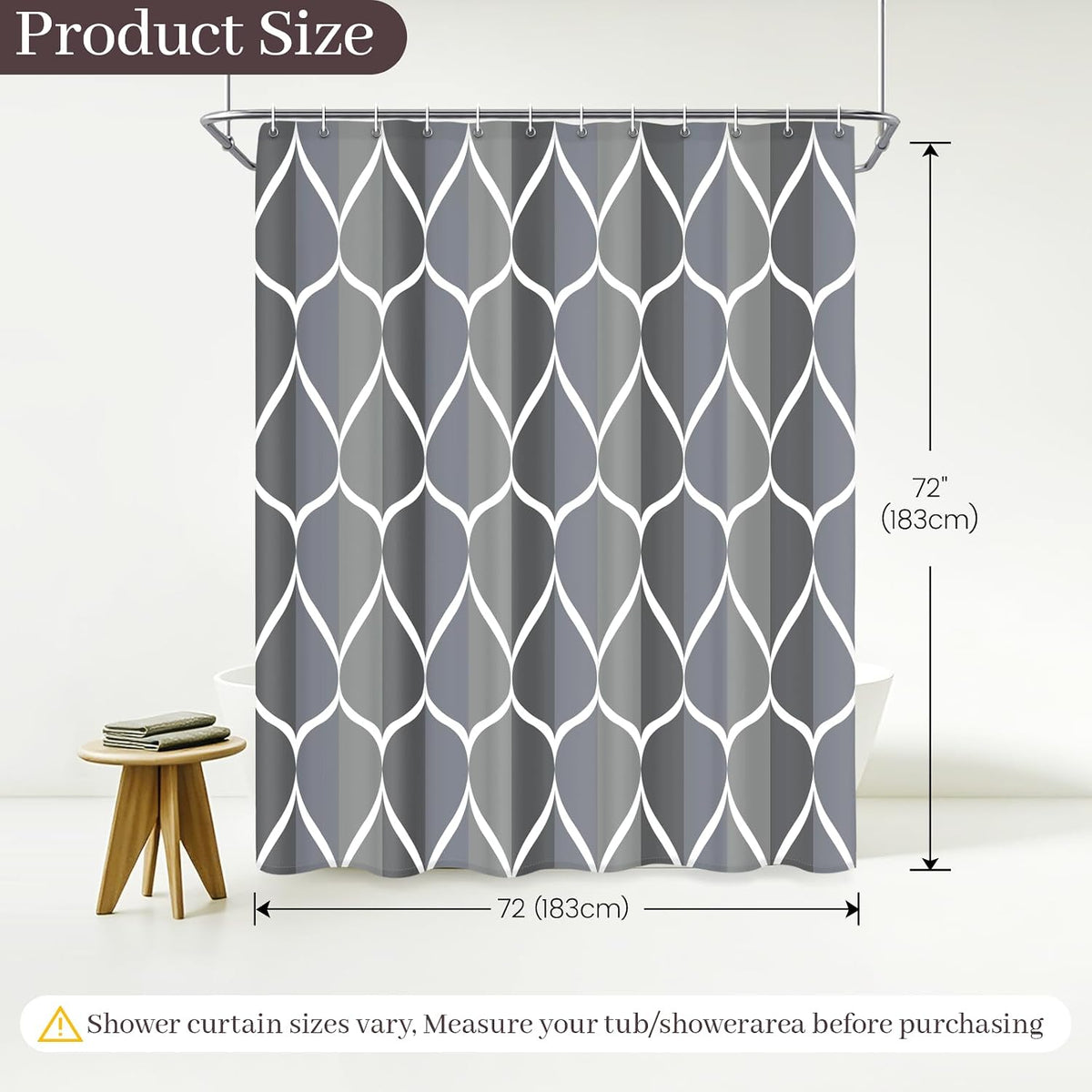 Grey Blend Geometric Shower Curtain for Bathroom, 72x72 Inch