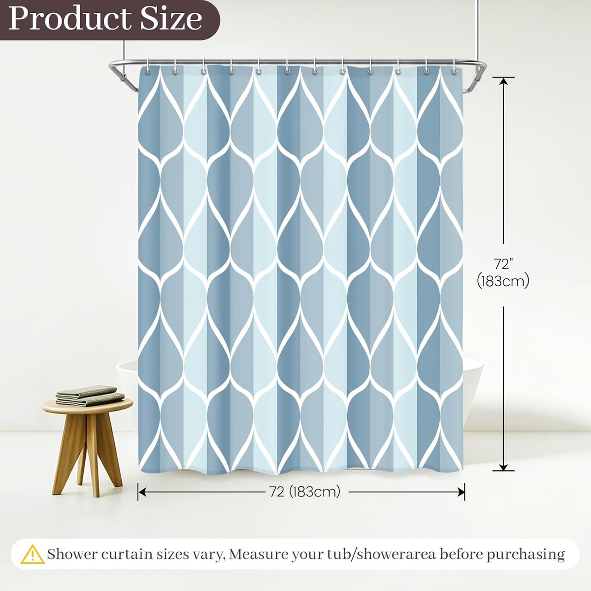 Grey Blend Geometric Shower Curtain for Bathroom, 72x72 Inch