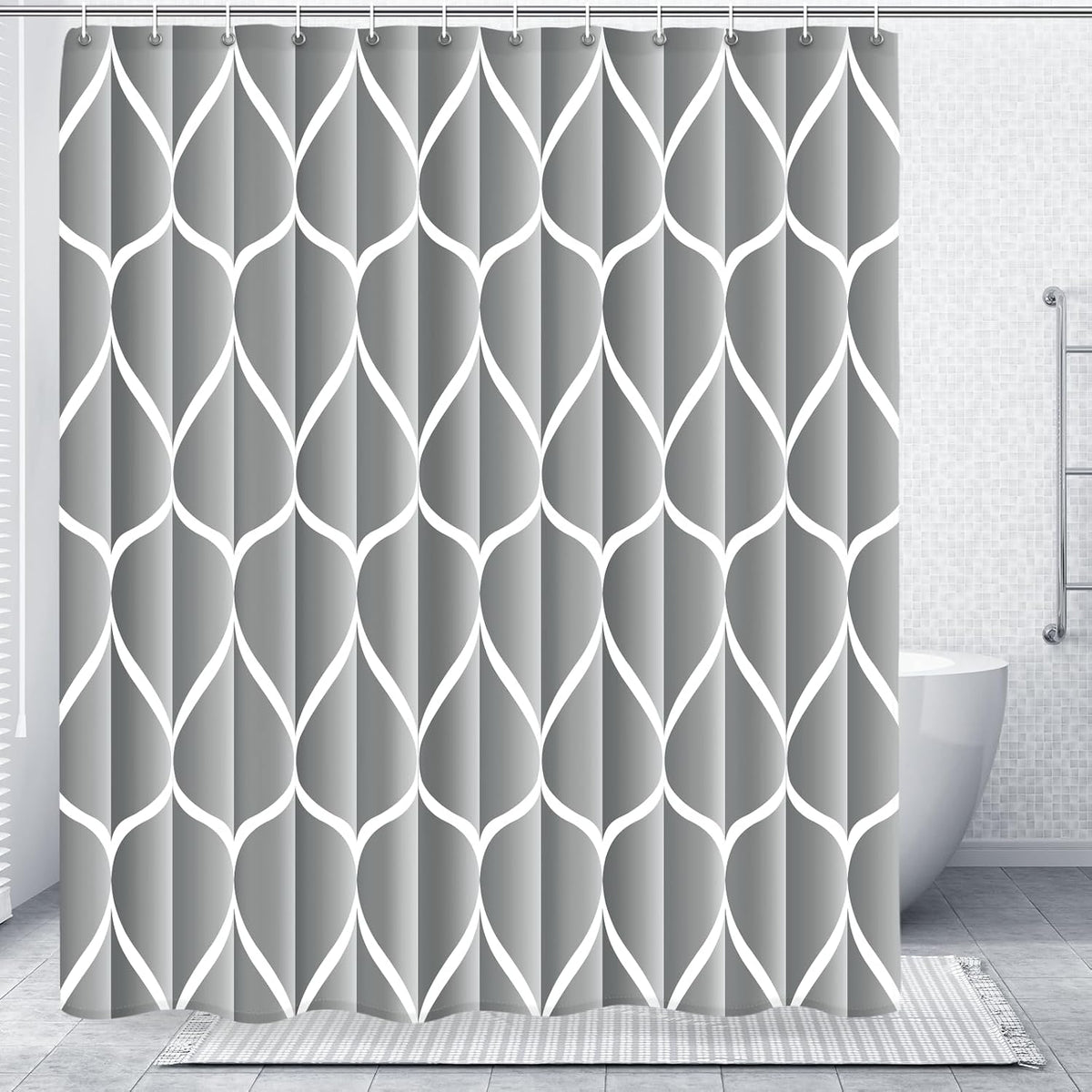 Grey Blend Geometric Shower Curtain for Bathroom, 72x72 Inch