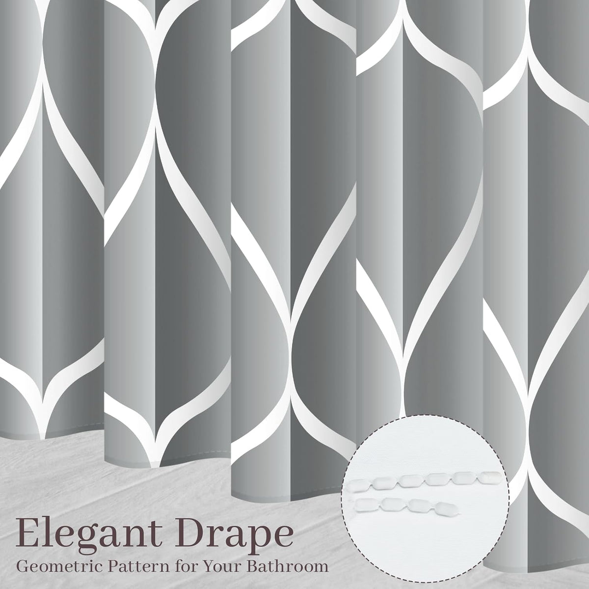 Grey Blend Geometric Shower Curtain for Bathroom, 72x72 Inch