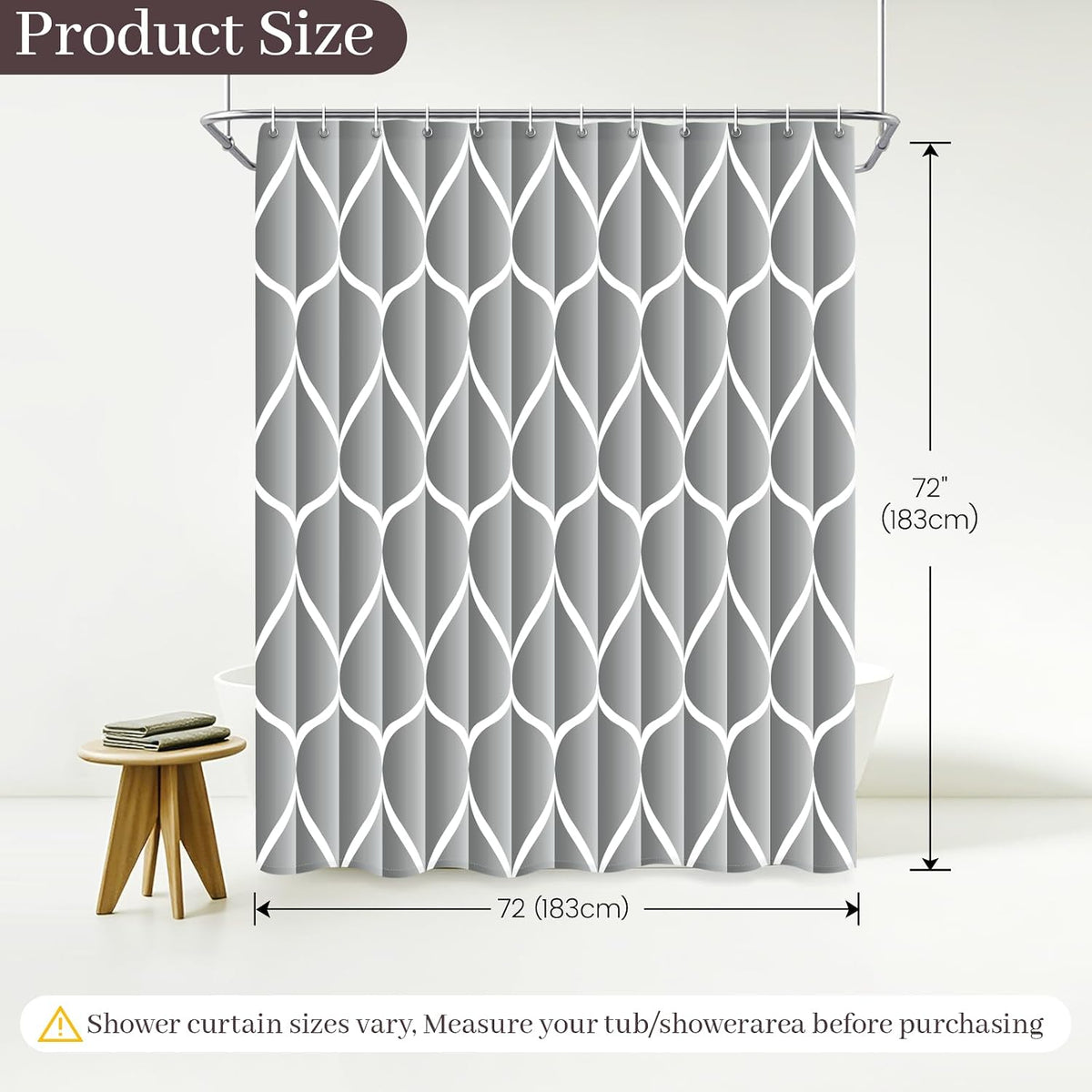 Grey Blend Geometric Shower Curtain for Bathroom, 72x72 Inch