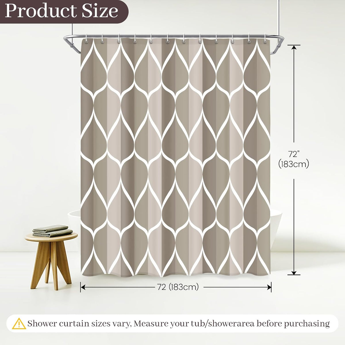 Grey Blend Geometric Shower Curtain for Bathroom, 72x72 Inch