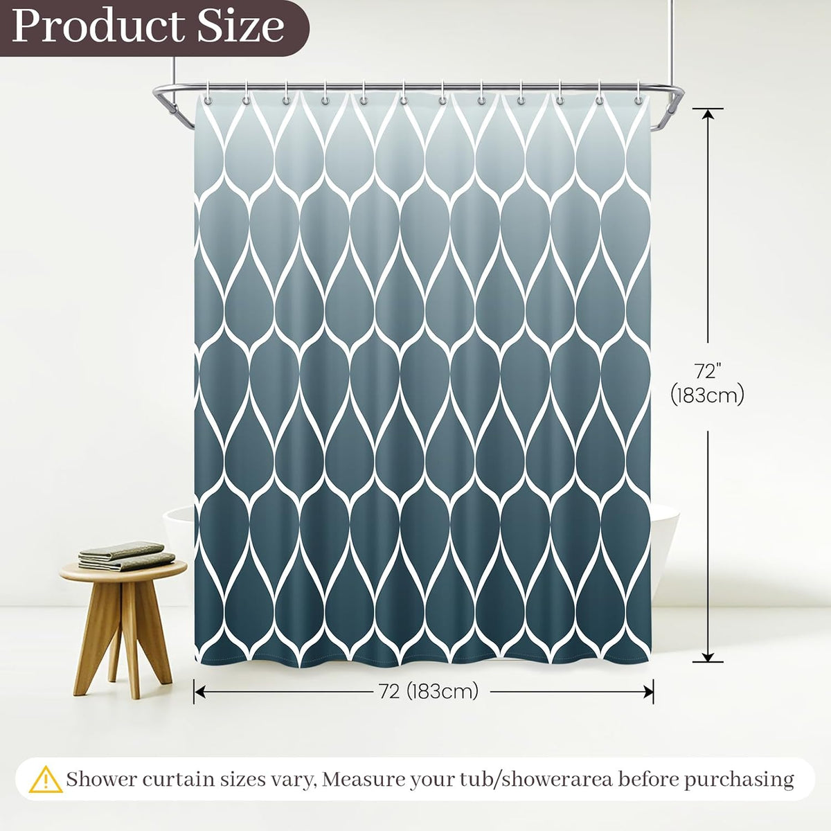 Grey Blend Geometric Shower Curtain for Bathroom, 72x72 Inch