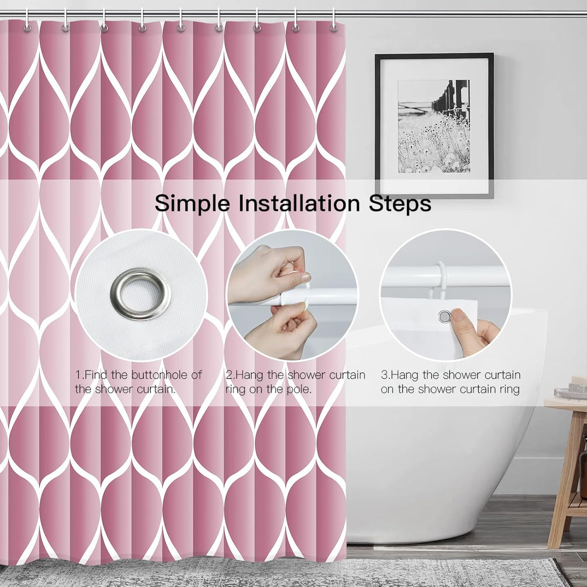 Grey Blend Geometric Shower Curtain for Bathroom, 72x72 Inch
