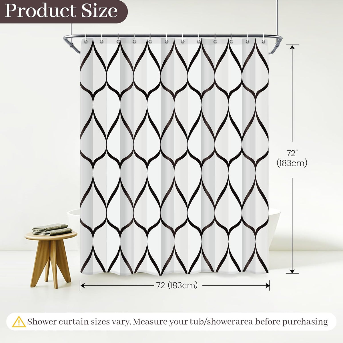 Grey Blend Geometric Shower Curtain for Bathroom, 72x72 Inch