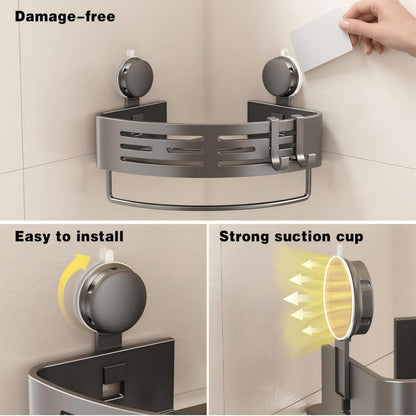 Corner Shower Caddy Suction Cup Shower Shelf Corner No Drilling Bathroom Shower Organizer Storage Rack Adhesive with Towel Bar Hooks (Gray)