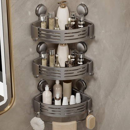 Corner Shower Caddy Suction Cup Shower Shelf Corner No Drilling Bathroom Shower Organizer Storage Rack Adhesive with Towel Bar Hooks (Gray)