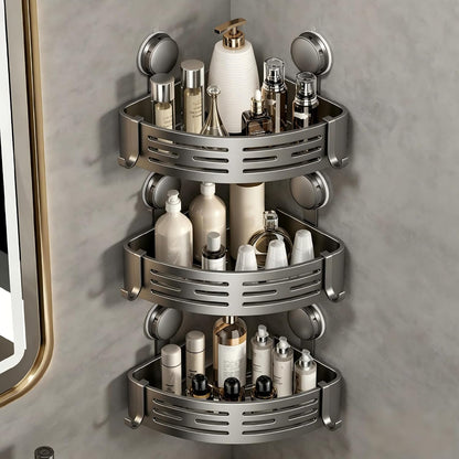 Corner Shower Caddy Suction Cup Shower Shelf Corner No Drilling Bathroom Shower Organizer Storage Rack Adhesive with Towel Bar Hooks (Gray)