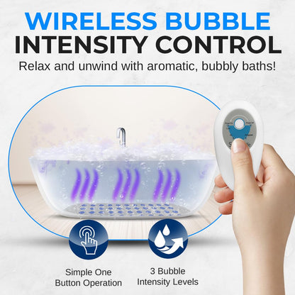Portable Spa Bubble Bath Massager - Waterproof Non-Slip Mat with Suction Cup Bottom, Motorized Air Pump and Adjustable Bubble Settings, Remote Control Included, 47" x 14"
