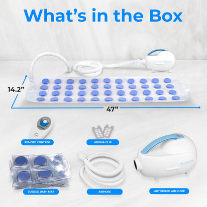 Portable Spa Bubble Bath Massager - Waterproof Non-Slip Mat with Suction Cup Bottom, Motorized Air Pump and Adjustable Bubble Settings, Remote Control Included, 47" x 14"
