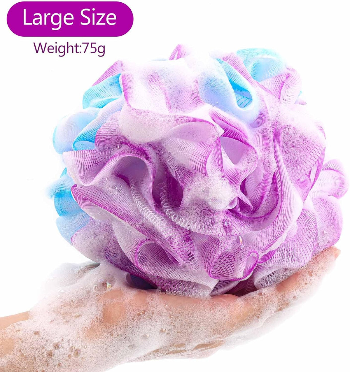 75g/Pc Large Loofahs Shower Sponge, Exfoliating Body Scrubber Shower Scrunchies Mesh Pouf Bath Sponges - Pack of 6