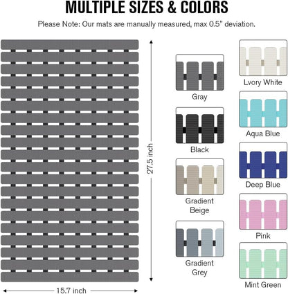 Bathtub Mat Non Slip, Shower Mat for Inside Shower, Suction Cups Design and Drain Holes, 27.5 X 15.7 Inch, Bathroom Essentials Safe, Easy to DIY Cut, Soft and Eco-Friendly Materials