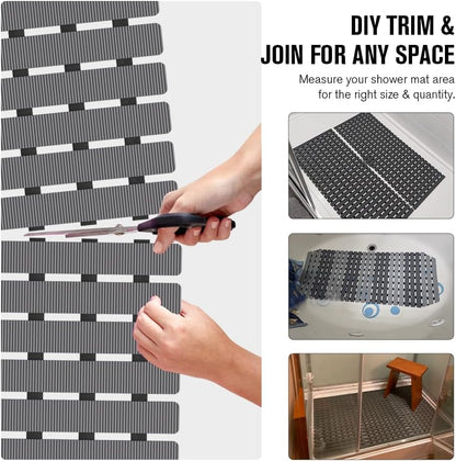 Bathtub Mat Non Slip, Shower Mat for Inside Shower, Suction Cups Design and Drain Holes, 27.5 X 15.7 Inch, Bathroom Essentials Safe, Easy to DIY Cut, Soft and Eco-Friendly Materials