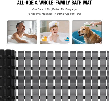 Bathtub Mat Non Slip, Shower Mat for Inside Shower, Suction Cups Design and Drain Holes, 27.5 X 15.7 Inch, Bathroom Essentials Safe, Easy to DIY Cut, Soft and Eco-Friendly Materials