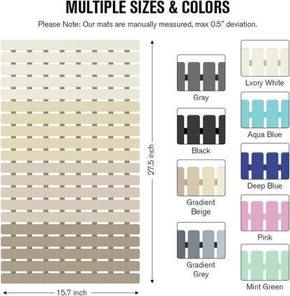 Bathtub Mat Non Slip, Shower Mat for Inside Shower, Suction Cups Design and Drain Holes, 27.5 X 15.7 Inch, Bathroom Essentials Safe, Easy to DIY Cut, Soft and Eco-Friendly Materials