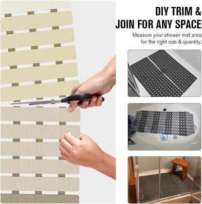 Bathtub Mat Non Slip, Shower Mat for Inside Shower, Suction Cups Design and Drain Holes, 27.5 X 15.7 Inch, Bathroom Essentials Safe, Easy to DIY Cut, Soft and Eco-Friendly Materials