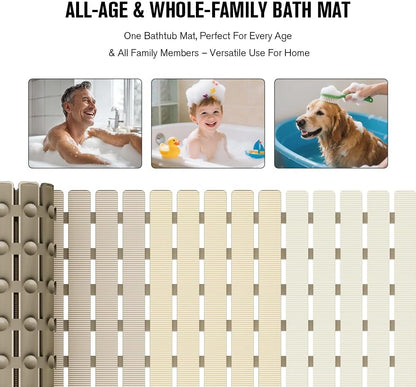 Bathtub Mat Non Slip, Shower Mat for Inside Shower, Suction Cups Design and Drain Holes, 27.5 X 15.7 Inch, Bathroom Essentials Safe, Easy to DIY Cut, Soft and Eco-Friendly Materials