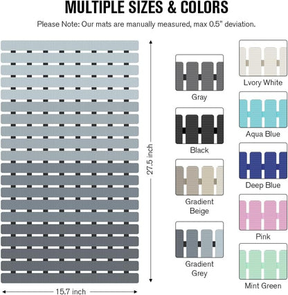 Bathtub Mat Non Slip, Shower Mat for Inside Shower, Suction Cups Design and Drain Holes, 27.5 X 15.7 Inch, Bathroom Essentials Safe, Easy to DIY Cut, Soft and Eco-Friendly Materials